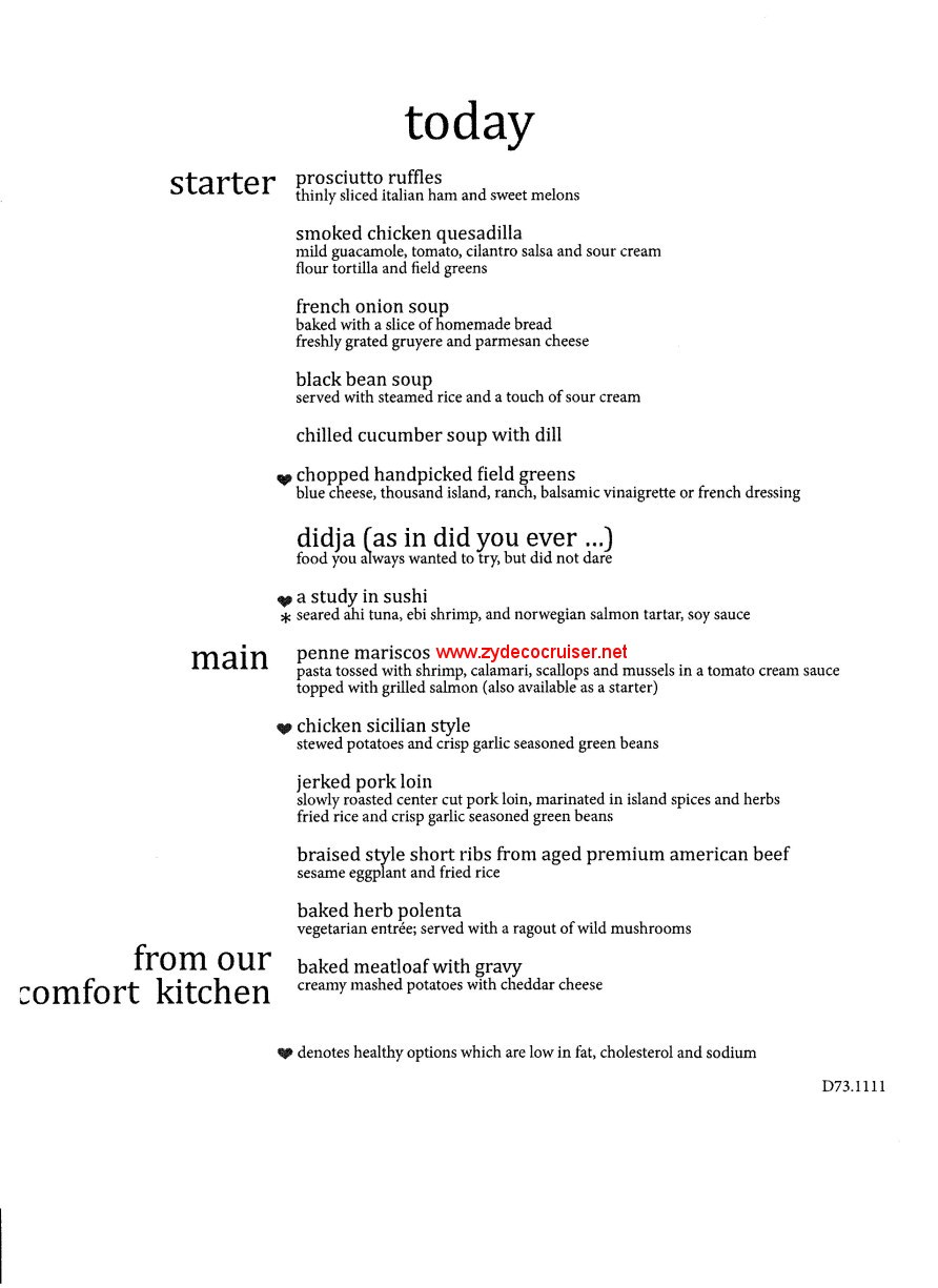 carnival cruise sunshine menus